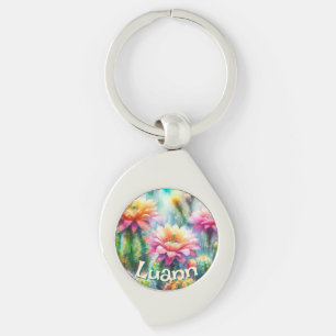 Waterkleur Bloeiende Succulente Cactussen Geperson Sleutelhanger