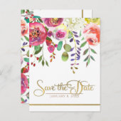 Waterkleur Bloem Bloemen Modern Save the Date Aankondigingskaart (Voorkant / Achterkant)