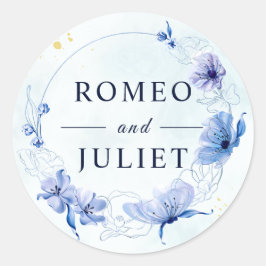 Waterkleur Bloem Bruiloft Klassieke Ronde Sticker