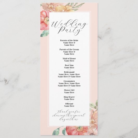 Waterkleur Bloem Bruiloft Menu Ceremonie Details (Achterkant)