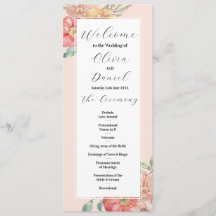 Waterkleur Bloem Bruiloft Menu Ceremonie Details