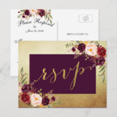Waterkleur Bloem Faux Goud Folie Bruiloft RSVP Uitnodiging Briefkaart (Voorkant / Achterkant)