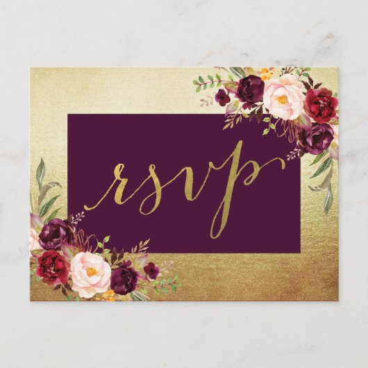 Waterkleur Bloem Faux Goud Folie Bruiloft RSVP Uitnodiging Briefkaart (Voorkant)