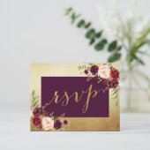 Waterkleur Bloem Faux Goud Folie Bruiloft RSVP Uitnodiging Briefkaart (Staand voorkant)