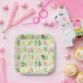 Waterkleur Bloem Grid Patroon Papieren Bordje (Feest)