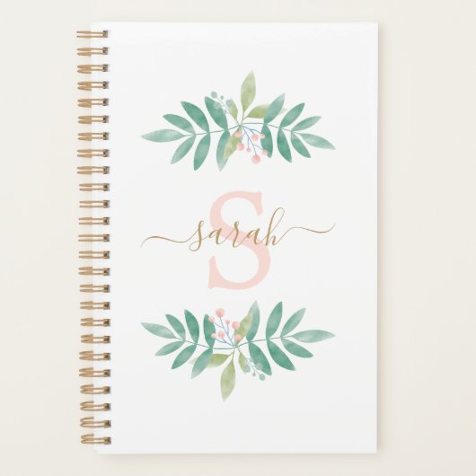 Waterkleur Bloem Monogram Planner (Voorkant)