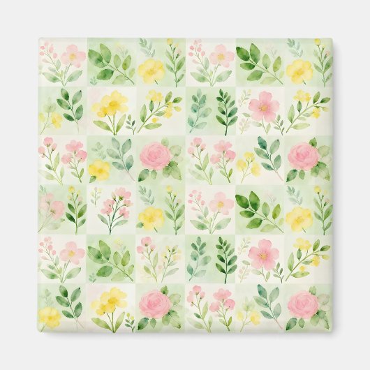 Waterkleur Bloem Rasterpatroon Magneet (Voorkant)