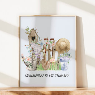 Waterkleur Bloem Tuingereedschap en Citaat Poster