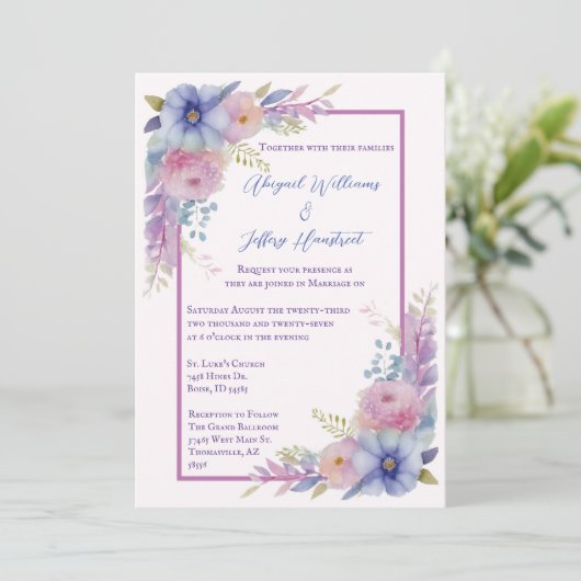 Waterkleur Bloemen Bruiloftsinvitation Kaart (Staand voorkant)