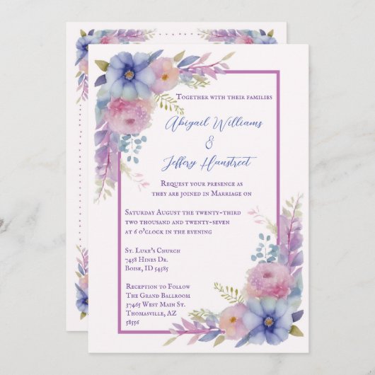 Waterkleur Bloemen Bruiloftsinvitation Kaart (Voorkant / Achterkant)