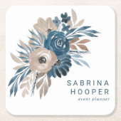 Waterkleur Bloemen Event Planner Indigo Beige Sepi Kartonnen Onderzetters (Voorkant)