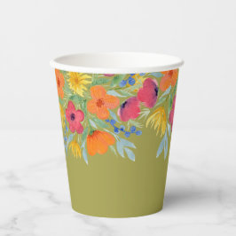 Waterkleur Bloemen op Groen Papieren Bekers