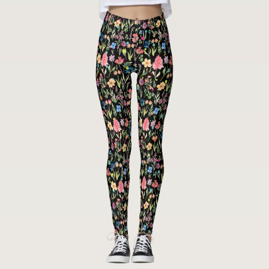 Waterkleur Bloemen Patroon 01.bw Leggings (Voorkant)