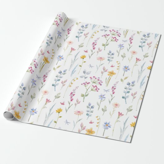 Waterkleur Bloemen Patroon Cadeaupapier (Uitgerold)