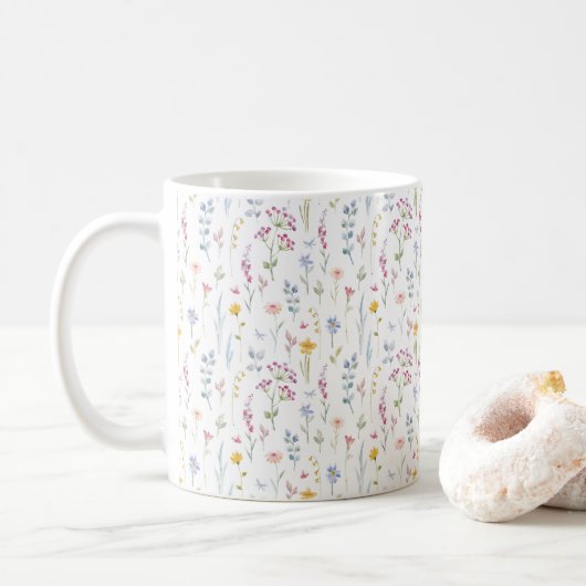 Waterkleur Bloemen Patroon Koffiemok (Met donut)