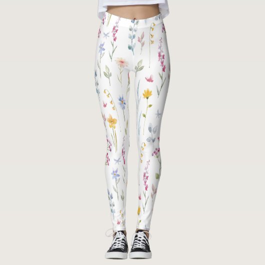 Waterkleur Bloemen Patroon Leggings (Voorkant)