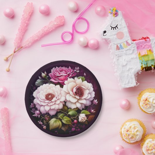 Waterkleur Bloemen Roze en Paarse Bloemen Papieren Bordje (Feest)