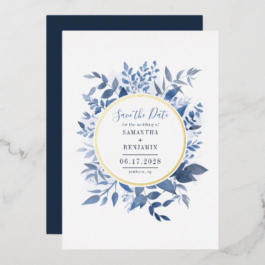 Waterkleur Bloemen Save the Date Script Folie Uitnodiging (Voorkant / Achterkant)