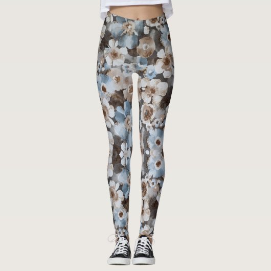 Waterkleur Bloemen Schilderpatroon Leggings (Voorkant)