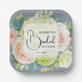 Waterkleur Bloemen Stofblauw Bruidsdiner Papieren Bordje (Voorkant)