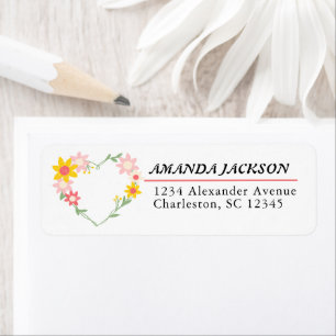 Waterkleur Bloemen Surround Hart Vorm Etiket