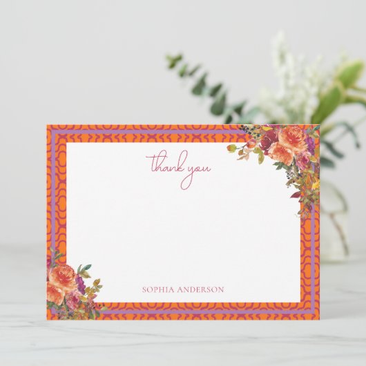 Waterkleur Bloemige Fuchsia Bruiloftsfeest  Bedankkaart (Staand voorkant)