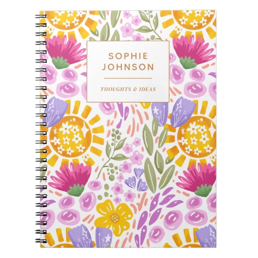 Waterkleur Bloemige Mooie Gepersonaliseerde Kleurr Notitieboek (Voorkant)