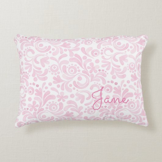 Waterkleur Bloemkunst NAAM roze wit meisjesachtig Accent Kussen (Voorkant)