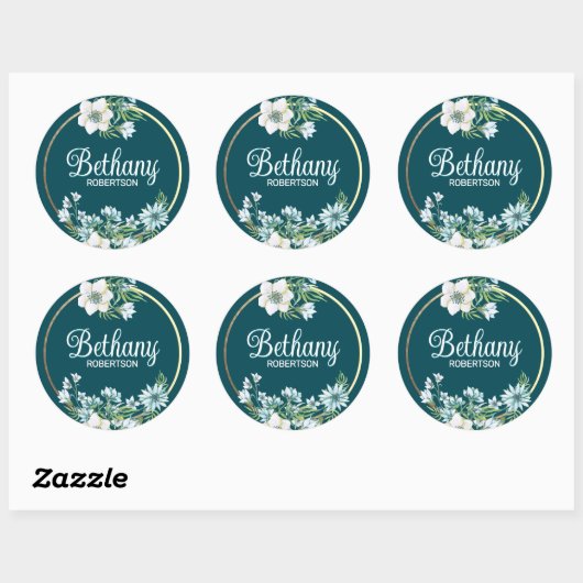 Waterkleur bloemmotief met goud folie accent geper ronde sticker (Vel)