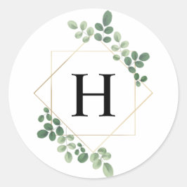 Waterkleur Botanisch Geometrisch Monogram Ronde Sticker