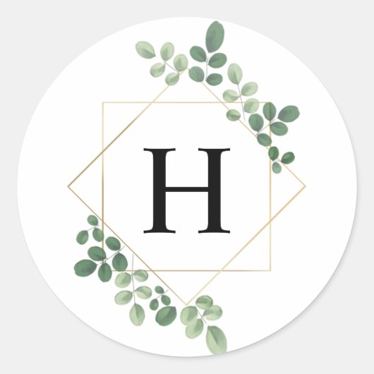 Waterkleur Botanisch Geometrisch Monogram Ronde Sticker (Voorkant)