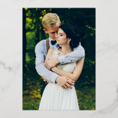 Waterkleur Botanische Groene Foto Bruiloft Goud Folie Uitnodiging (Achterkant)