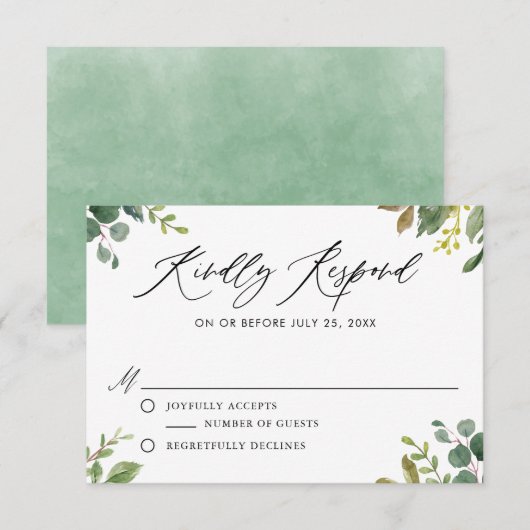 Waterkleur Botanische Groene Huwelijks RSVP Kaart (Voorkant / Achterkant)