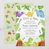 Waterkleur Cute Boho Dinosaur Groene Jongen Baby Kaart (Voorkant / Achterkant)