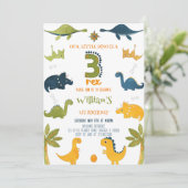 Waterkleur Dinosaur Drie Rex 3e Verjaardag Kaart (Staand voorkant)