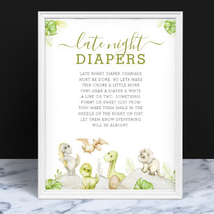Waterkleur Dinosaurius Baby Shower Late Night Luie Poster