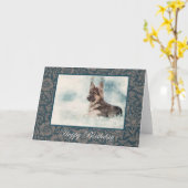 Waterkleur Duitse herder verjaardagskaart. Kaart (Gele Bloem)