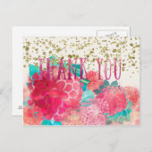 Waterkleur en Goud Gesequineerd Dank u Briefkaart (Voorkant / Achterkant)