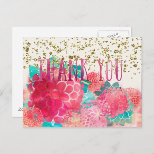 Waterkleur en Goud Gesequineerd Dank u Briefkaart (Voorkant / Achterkant)