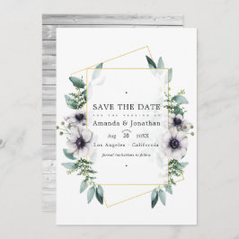Waterkleur Eucalyptus Anemone Geometrische Trouwda Save The Date