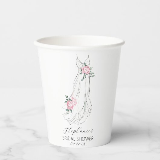 Waterkleur Eucalyptus Pioenjurk Bruidsmeisjesfeest Papieren Bekers (Voorkant)