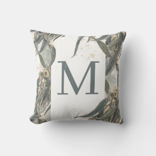 Waterkleur Eucalyptusbladeren Groene Monogram Kussen