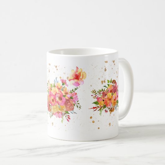 Waterkleur Flower Bright Gold Coffee Mok (Voorkant rechts)