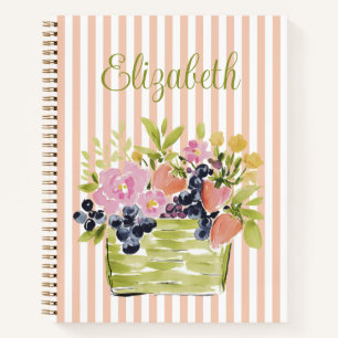Waterkleur Fruit- en Bloemenmand op Strepen Notitieboek