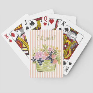 Waterkleur Fruit- en Bloemenmand op Strepen Pokerkaarten