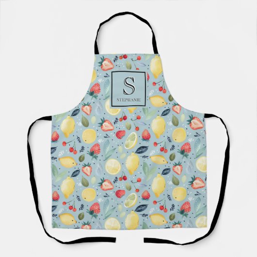 Waterkleur Fruitpatroon Monogram Gepersonaliseerd Schort (Voorkant)