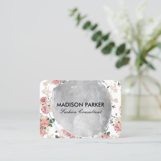 Waterkleur Geborsteld  bloemmotief Visitekaartje (Staand voorkant)