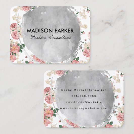 Waterkleur geborsteld vintage bloempatroon visitekaartje (Voorkant / Achterkant)