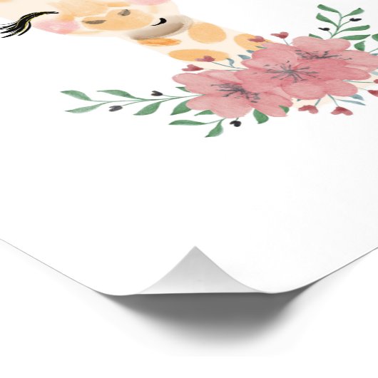 Waterkleur Giraffe met Bloemen Foto Afdruk (Hoek)