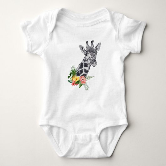 Waterkleur Giraffe met Tropisch Boeket Romper (Voorkant)